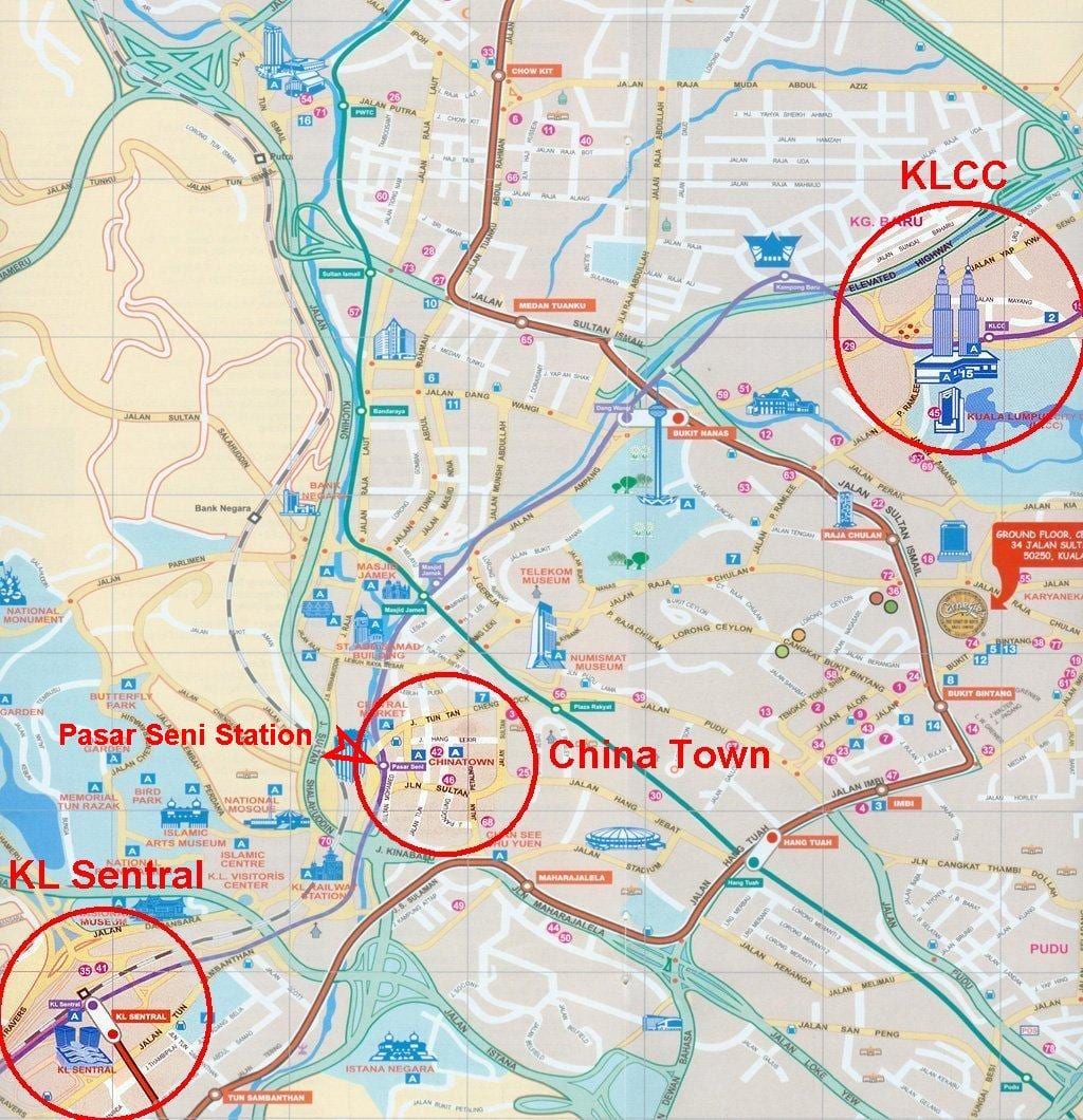 Çin məhəllə Kuala lumpur onun xəritəsi